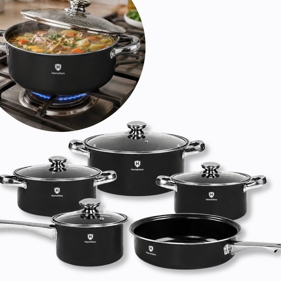 HomeVero 9-Piece Carbon Steel Cookware Set - Black