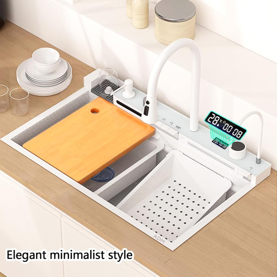 587 : Zestaw zlew kuchenny z baterią - biały/ Multifunkcional sink