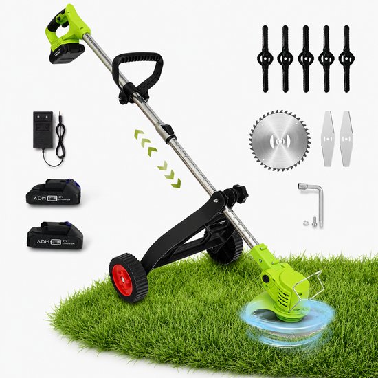 ADM Cordless Lawn Trimmer with Support Wheels