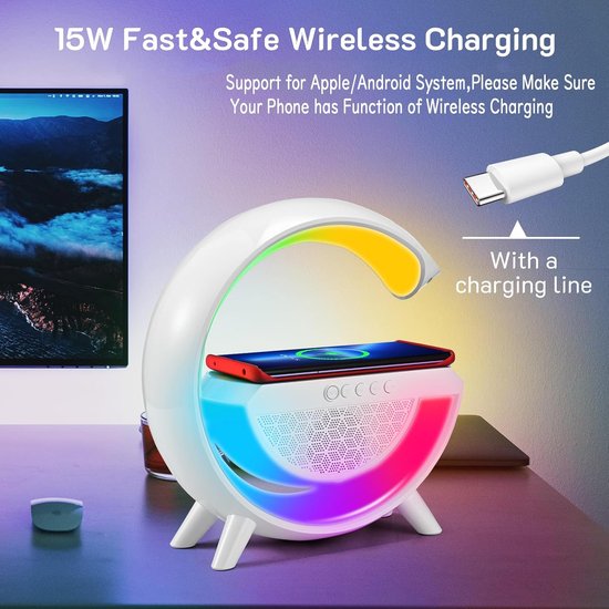 500 : LAMPA LED Z ŁADOWARKĄ QI I GŁOŚNIKIEM BLUETOOTH/LED PHONE STAND