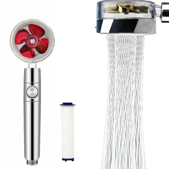 Showerhead with turbine and filter-Red