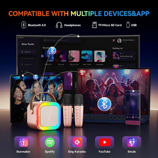 7047-1 : Wireless karaoke speaker set- pink