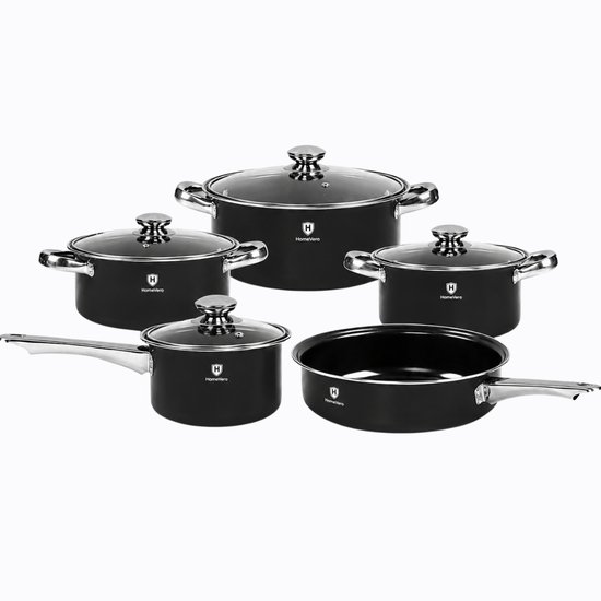 602-1 : HomeVero 9-Piece Carbon Steel Cookware Set - Black