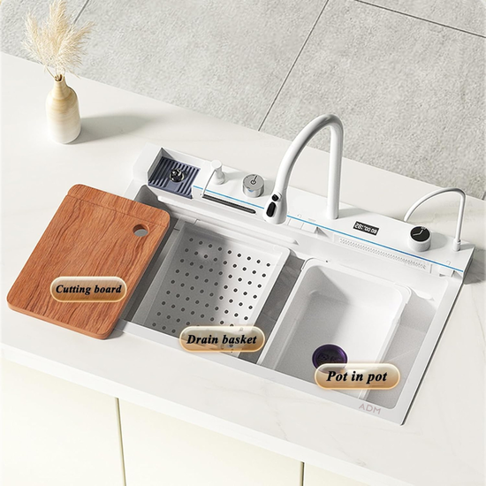 587 : Zestaw zlew kuchenny z baterią - biały/ Multifunkcional sink