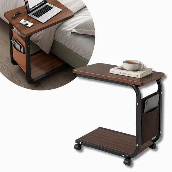 ADM Mobile Sofa Side Table with Storage Pocket