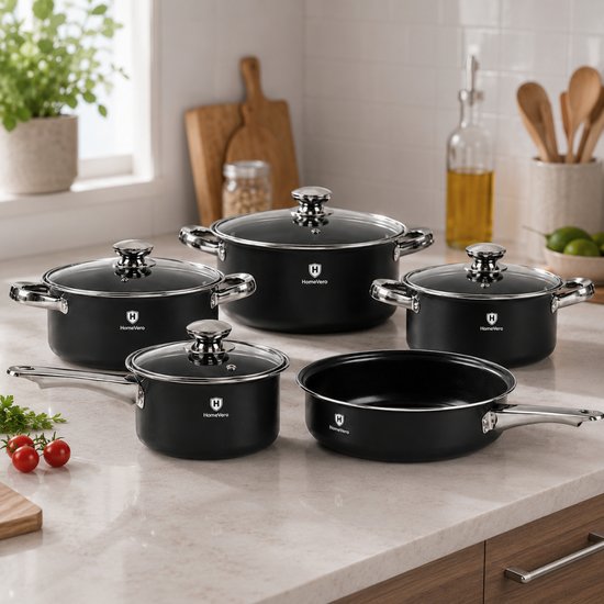 602-1 : HomeVero 9-Piece Carbon Steel Cookware Set - Black
