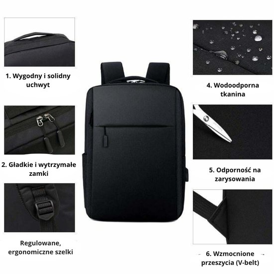 2038 : PLECAK ANTYKRADZIEŻOWY/ ANTI-THEFT BACKPACK-kolor czarny