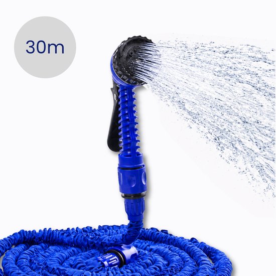 Expandable Garden Hose with 7-Mode Spray Gun – 30M, Blue