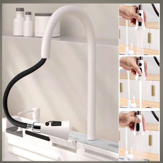 587 : Zestaw zlew kuchenny z baterią - biały/ Multifunkcional sink