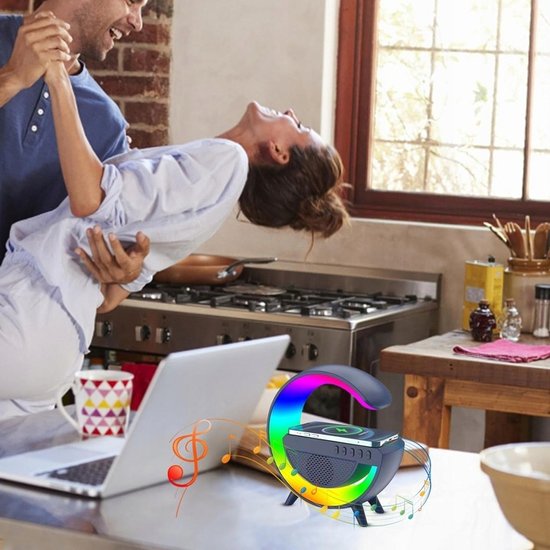 500 : LAMPA LED Z ŁADOWARKĄ QI I GŁOŚNIKIEM BLUETOOTH/LED PHONE STAND